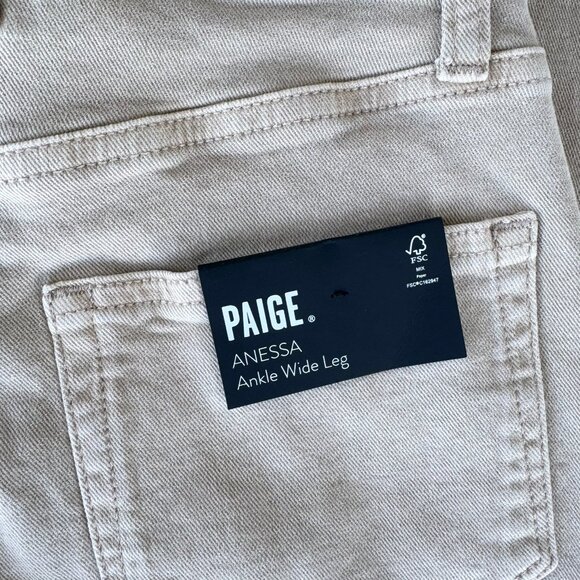 NWT PAIGE Anessa Wide Leg Jeans Set in Pockets Tan Khaki Soft Sand 24 - Picture 9 of 12